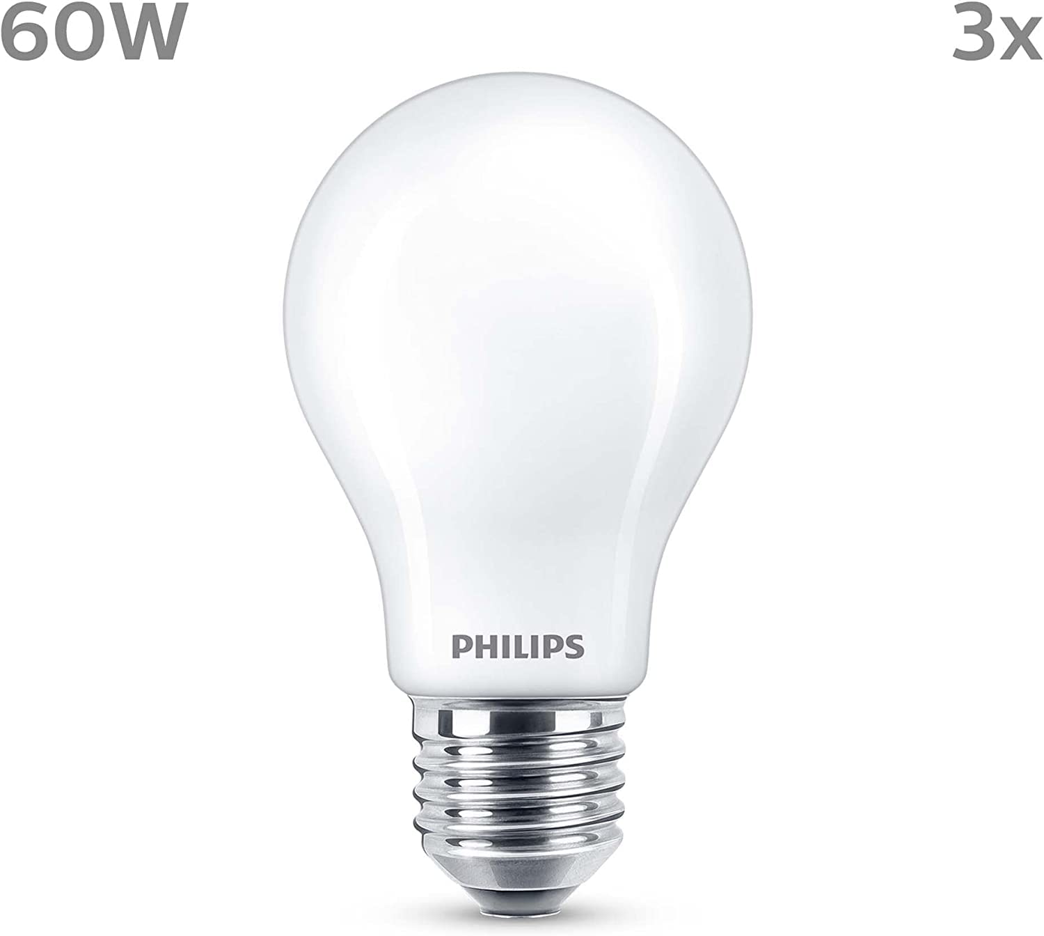 Philips Classic LED E27 Lampe, 60W, matt, warmweiß, nicht dimmbar, 3er Pack