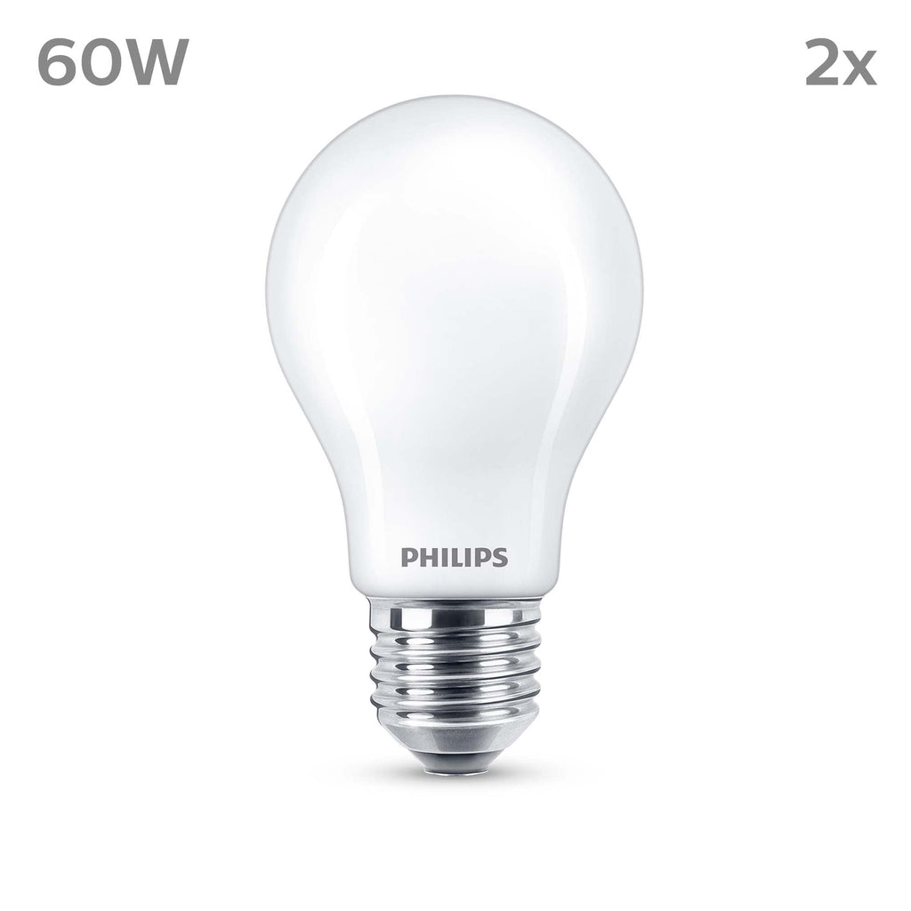 Philips Classic LED E27 Lampe, 60W, matt, warmweiß, nicht dimmbar, Doppelpack