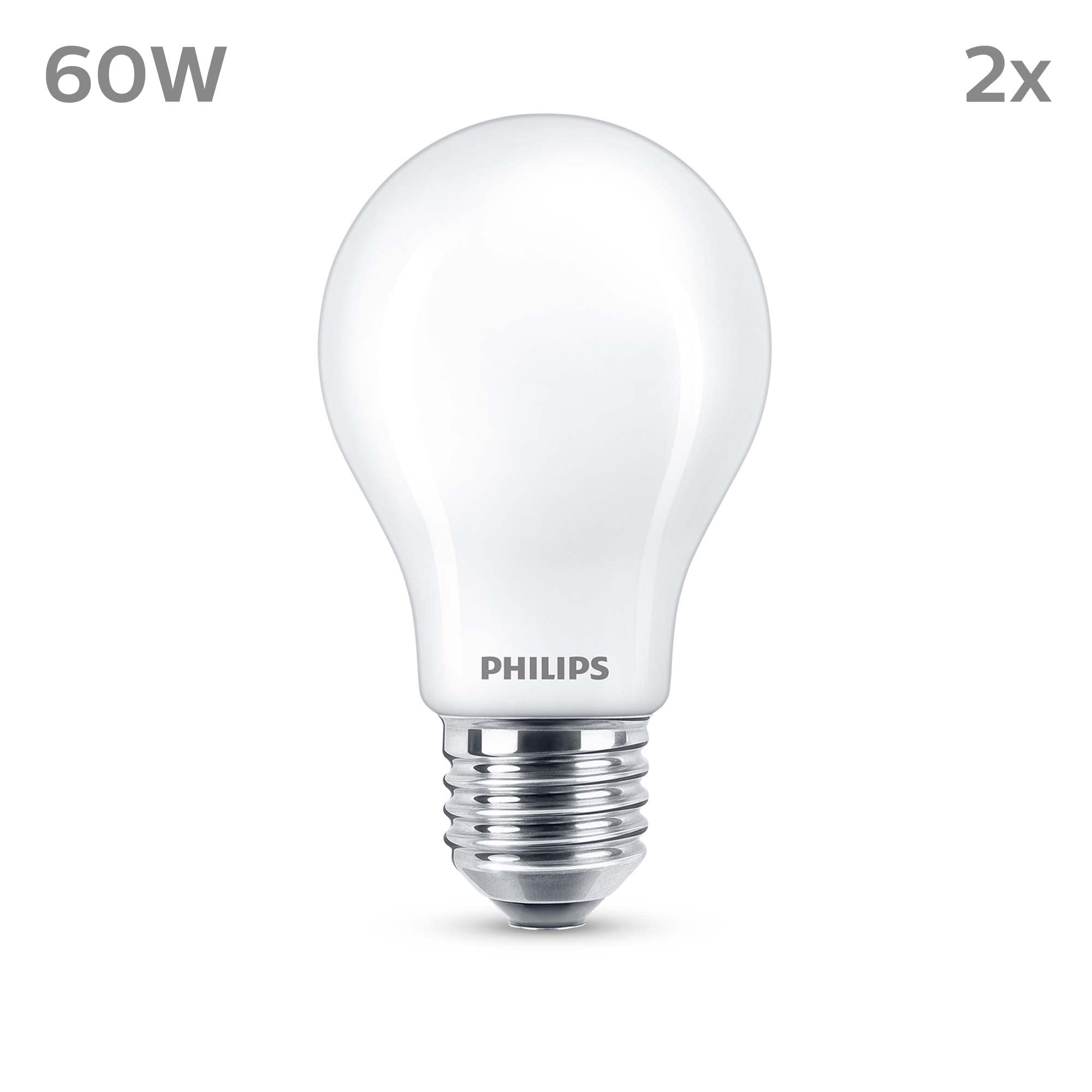 Philips Classic LED E27 Lampe, 60W, matt, warmweiß, nicht dimmbar, Doppelpack