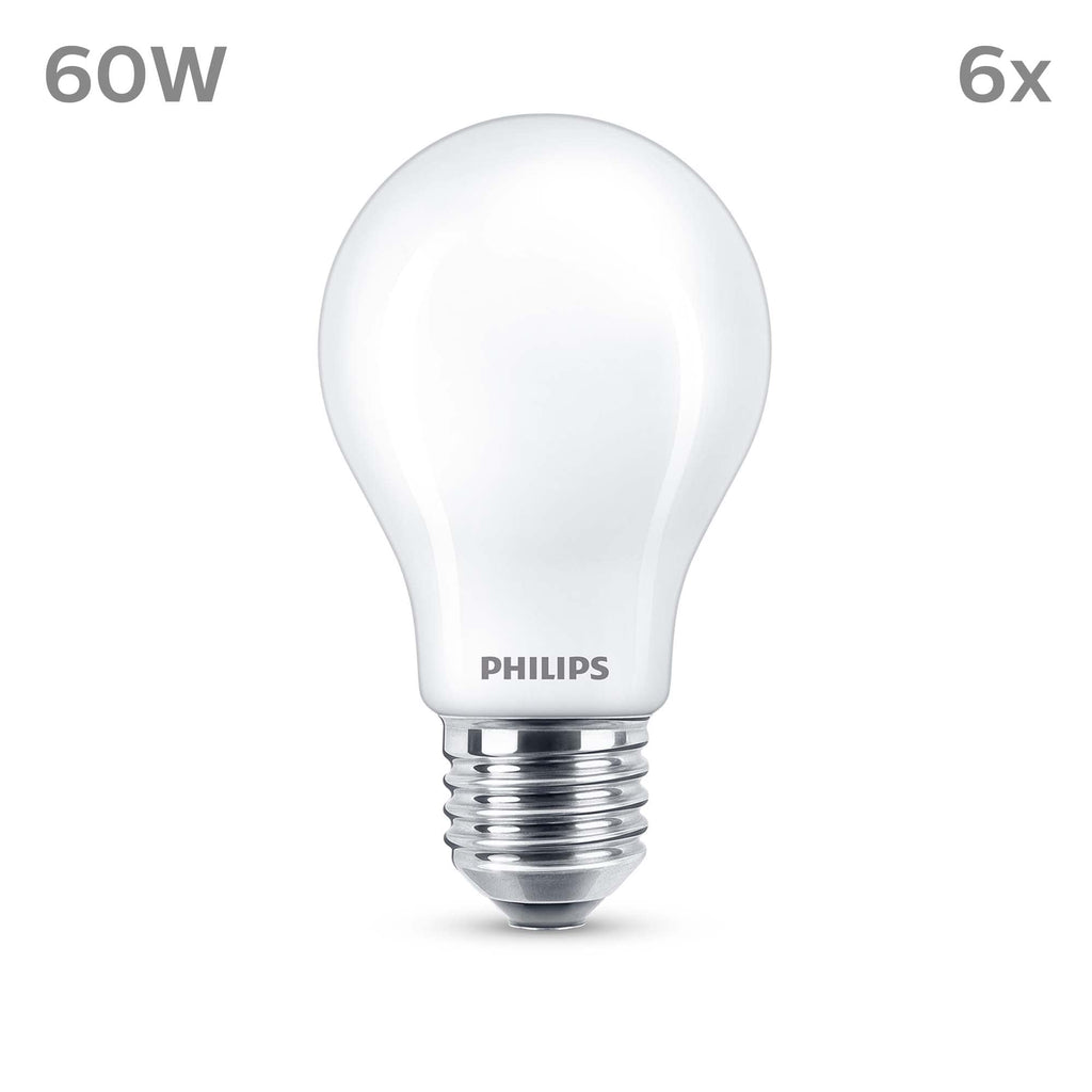 Philips Classic LED E27 Lampe, 60W, matt, warmweiß, nicht dimmbar, 6er Pack