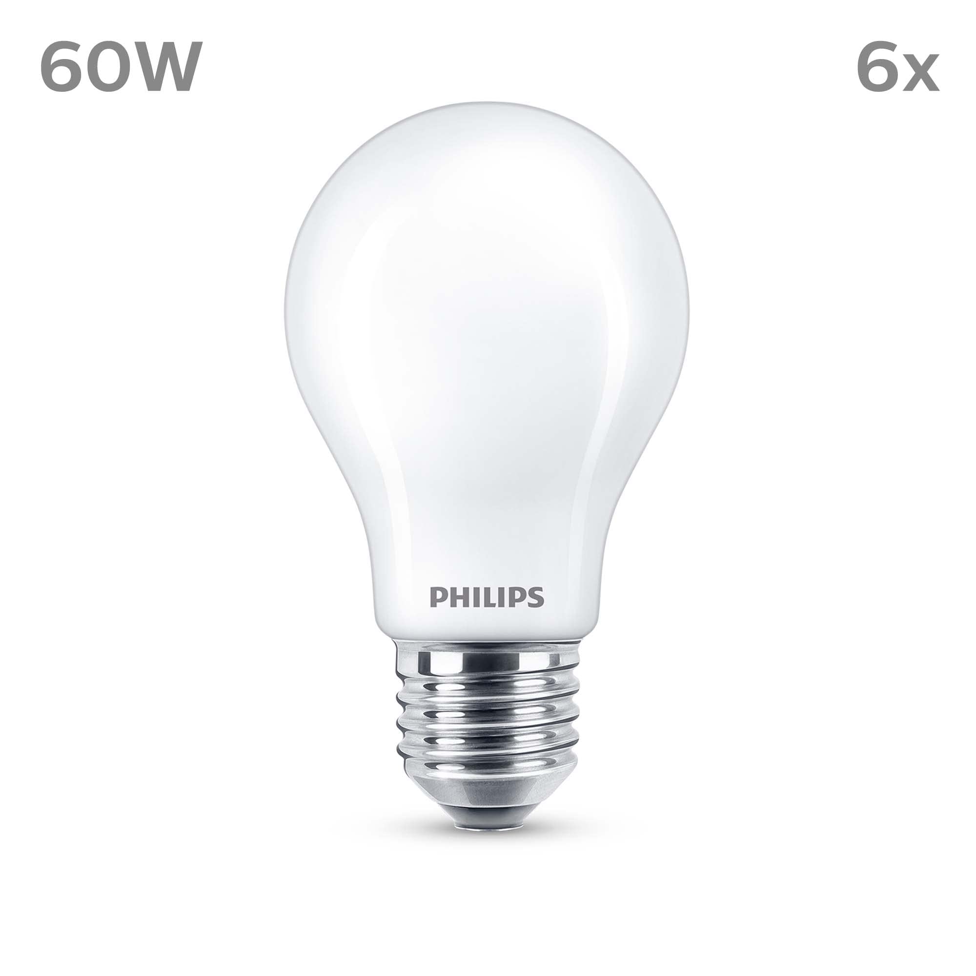 Philips Classic LED E27 Lampe, 60W, matt, warmweiß, nicht dimmbar, 6er Pack