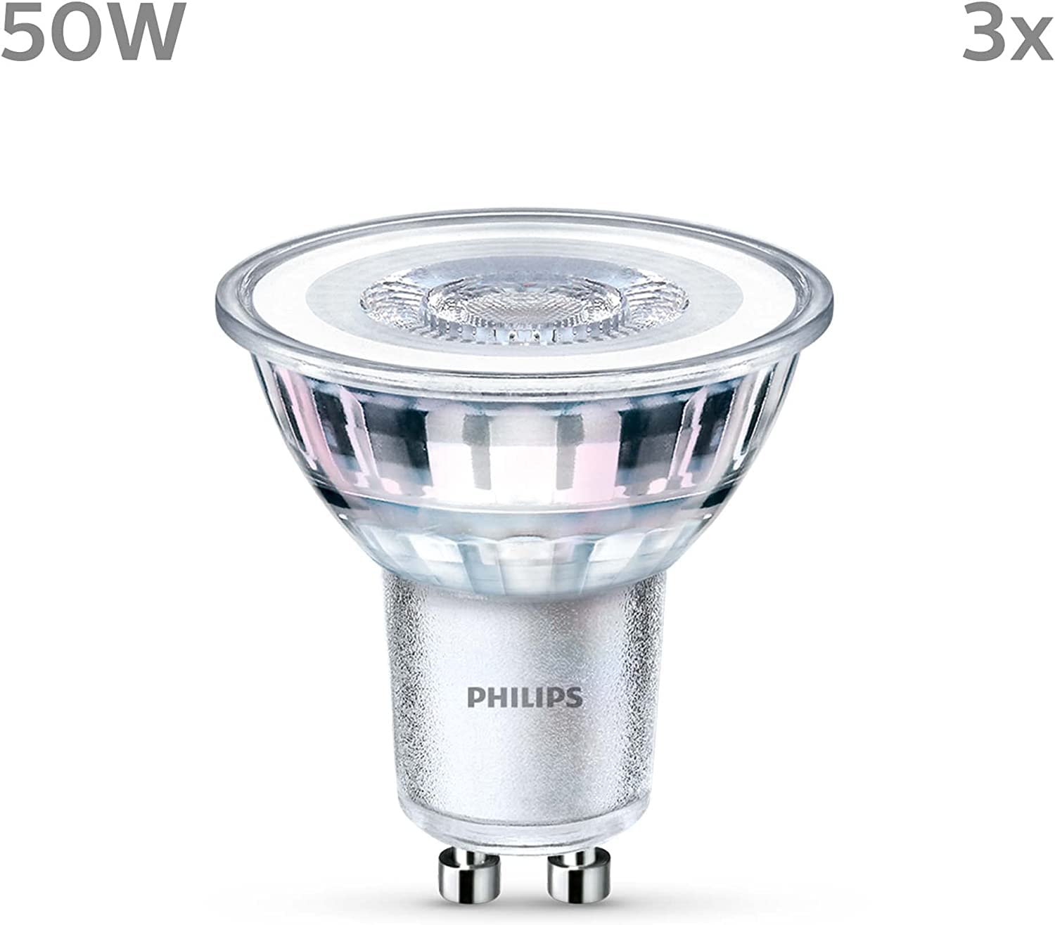 PHILIPS LED Classic GU10 Lampen 3-er Pack (50 W), Reflektor LED Spots mit warmweißem Licht, energiesparende Lampen mit langer Nutzlebensdauer, Warmweiß