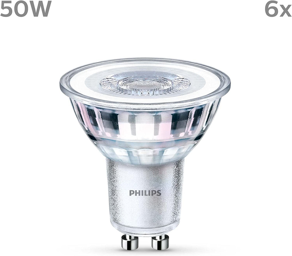 Philips LED Classic GU10 Lampen 6-er Pack (50 W), Reflektor LED Spots mit warmweißem Licht, energiesparende Lampen mit langer Nutzlebensdauer, Warmweiß