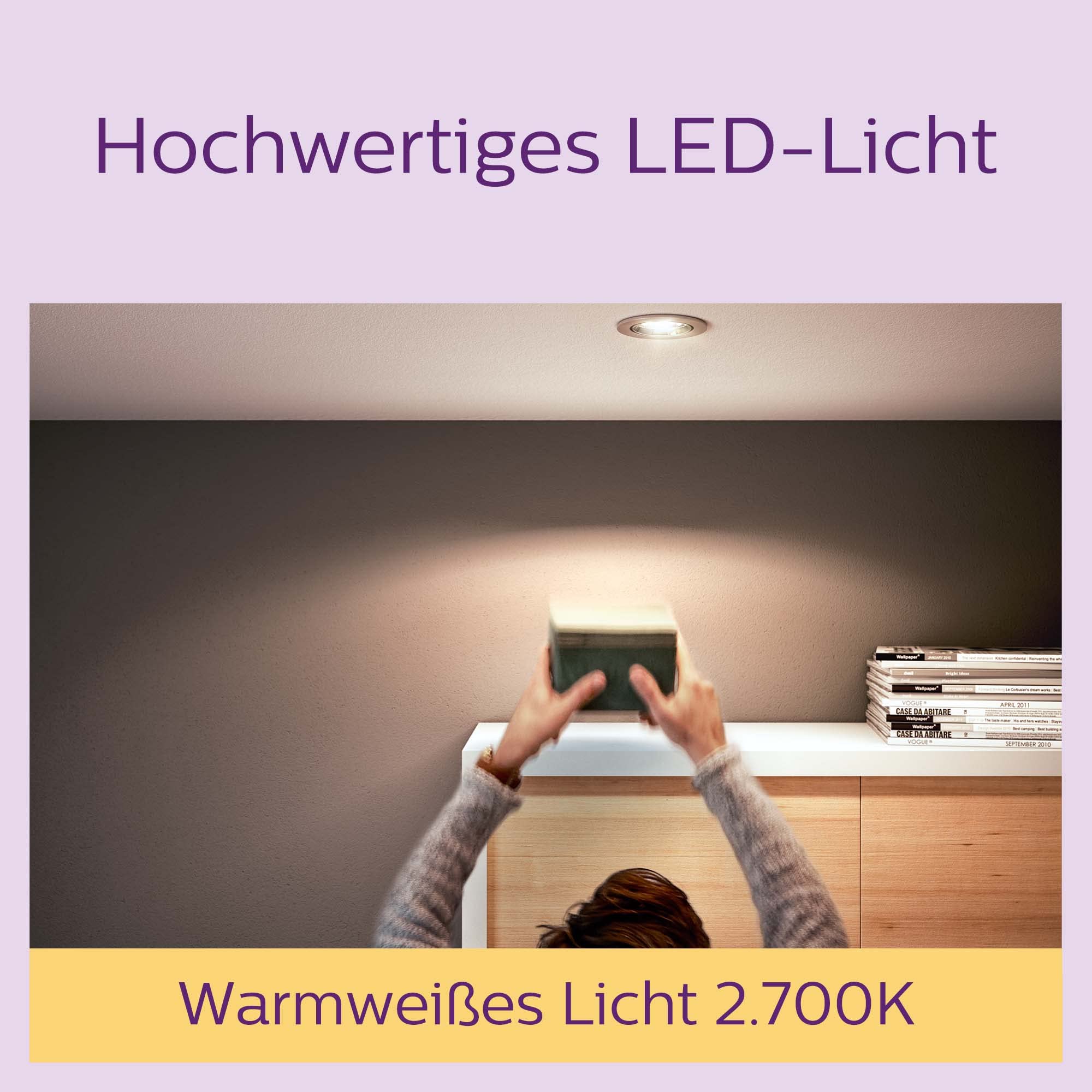 PHILIPS LED Classic GU10 Lampen 3-er Pack (50 W), Reflektor LED Spots mit warmweißem Licht, energiesparende Lampen mit langer Nutzlebensdauer, Warmweiß
